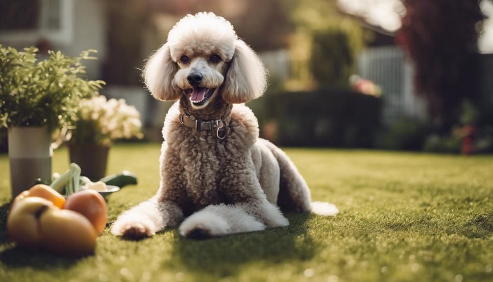 poodles munching on grass